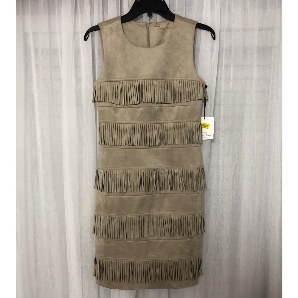 CALVIN KLEIN SUEDE FRINGE DRESS